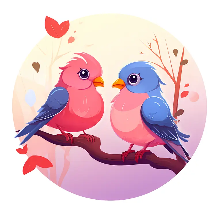 Cute Colorful Birds on a Branch