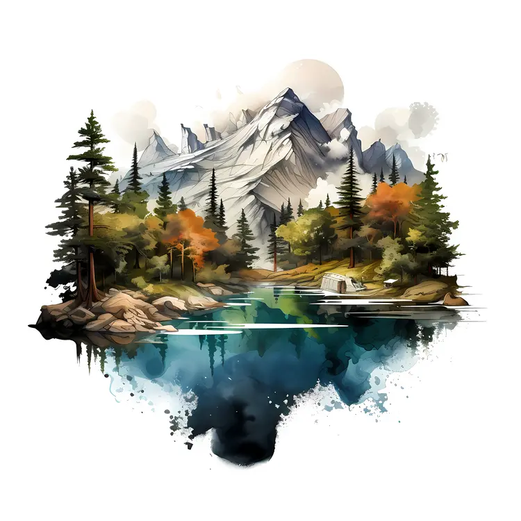 Mountain Landscape with Lake and Trees