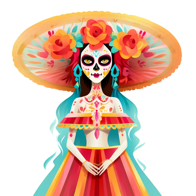 Colorful Sugar Skull Woman for Day of the Dead Celebration