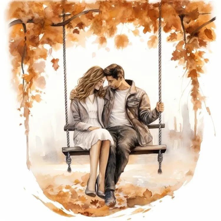 Romantic Couple on Swing in Autumn