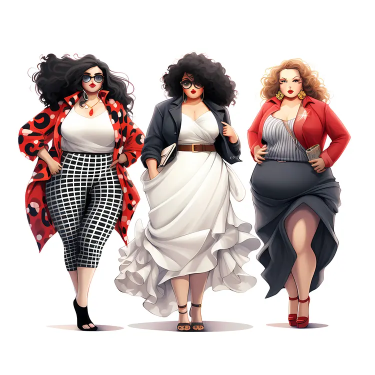 Three Stylish Women in Fashionable Outfits