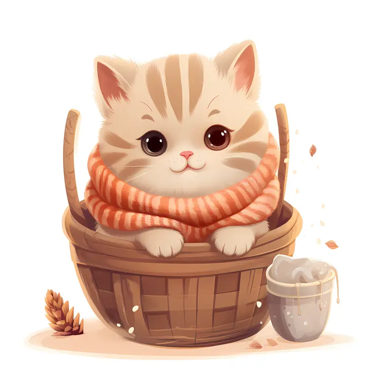 Adorable Kitten in Basket with Scarf