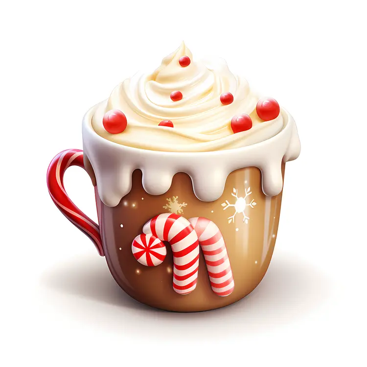 Brown Cup with Candy Cane and Whipped Cream