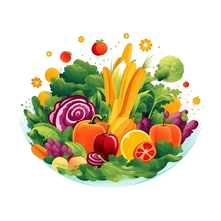 Assorted Vegetables and Fruits in a Natural Setting