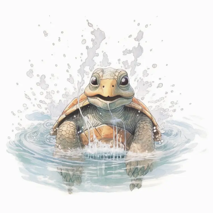 Happy Turtle Splashing in Water