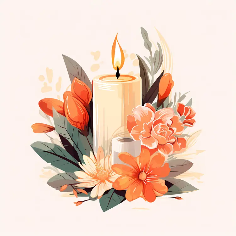 Single Candle with Orange Flowers