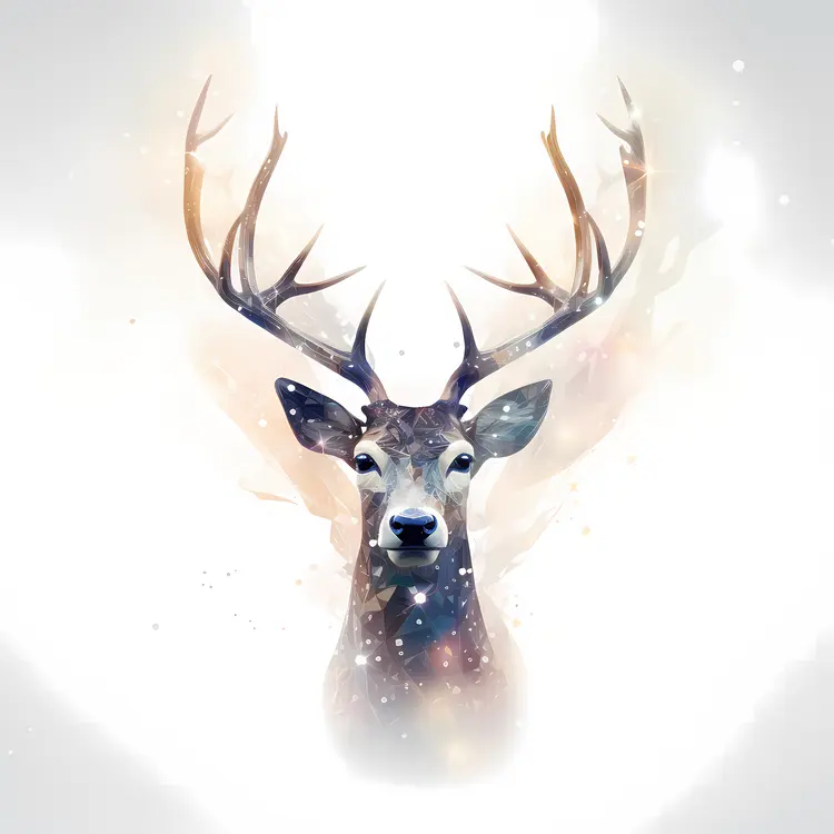 Mystical Deer with Antlers and Snowy Background