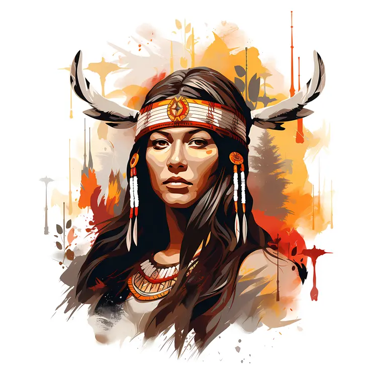 Native American Woman with Horned Headdress