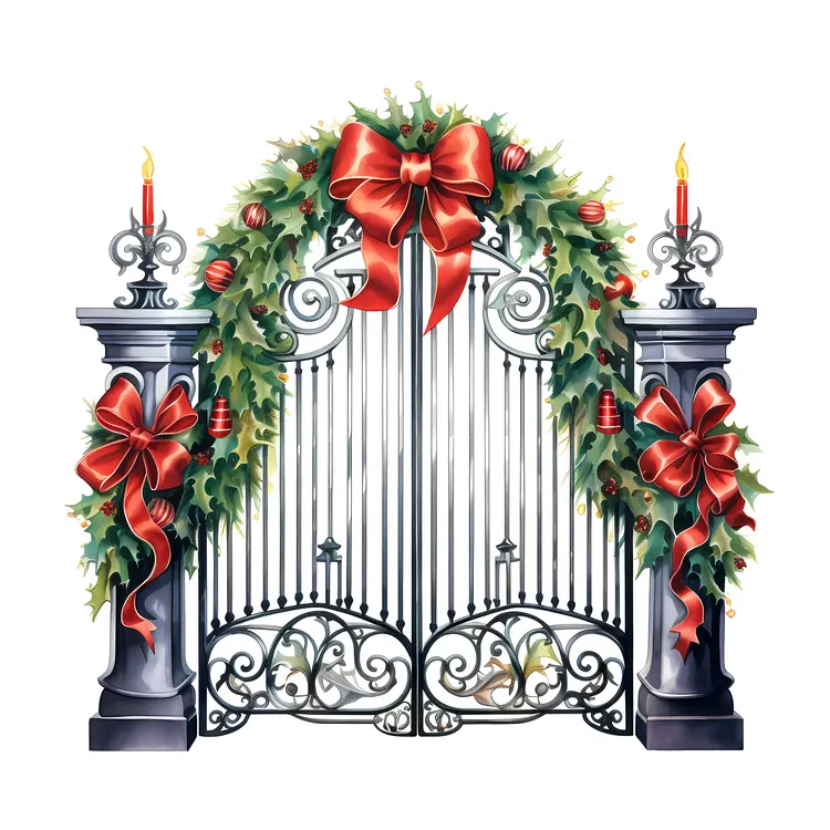 Decorative Christmas Gate with Wreaths and Garland