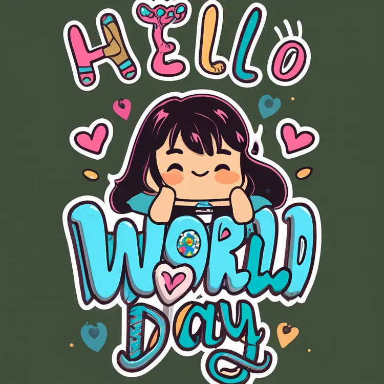Cute Girl with Laptop Saying Hello World