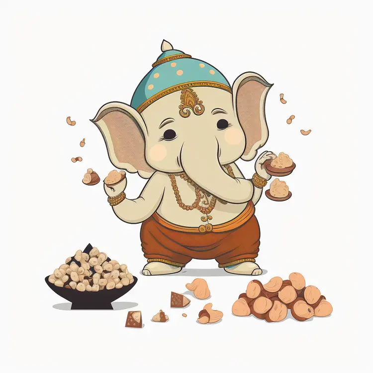 Cute Ganesha Illustration with Sweets