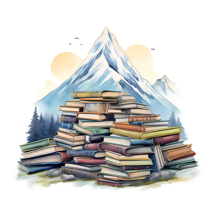 Pile of Books with Mountain Background
