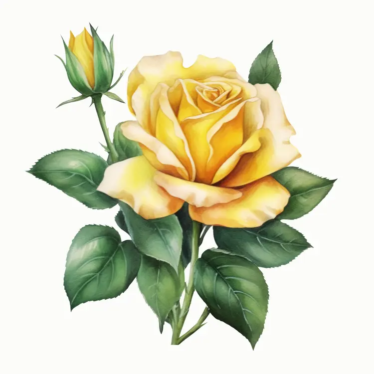 Beautiful Yellow Rose with Green Leaves