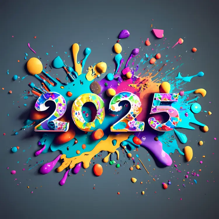 Colorful 2025 with Paint Splashes
