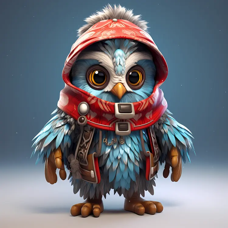Blue Owl in Winter Coat and Scarf