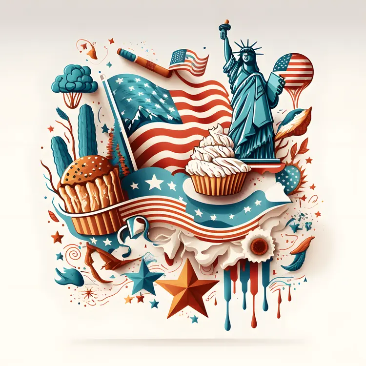 Patriotic Celebration with Statue of Liberty and American Symbols