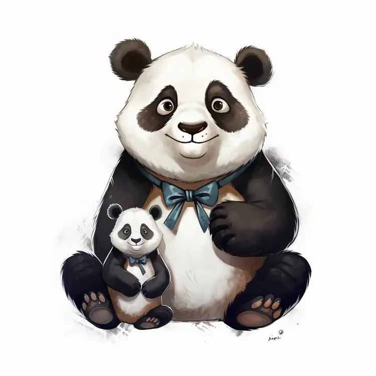 Cute Cartoon Panda with Baby Panda