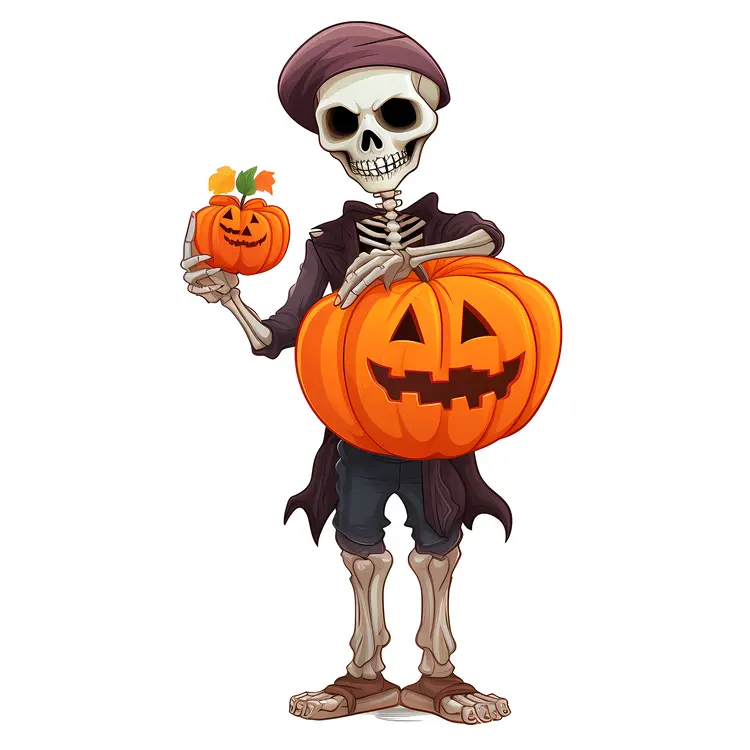 Skeleton with Two Pumpkins