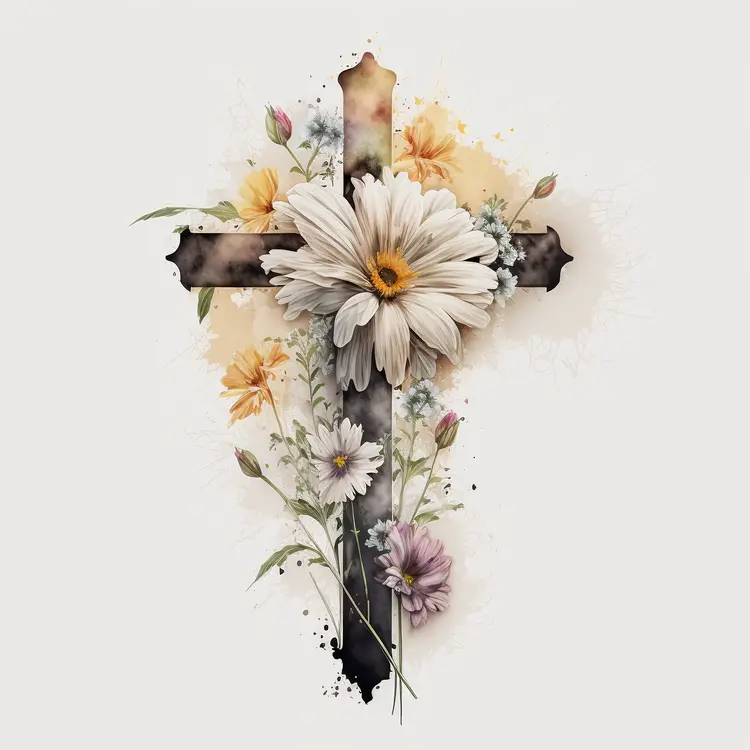 Floral Cross with Daisies and Wildflowers