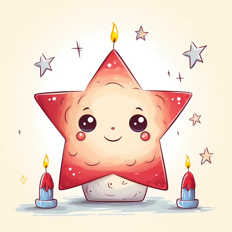 Cute Red Star Candle with Happy Face
