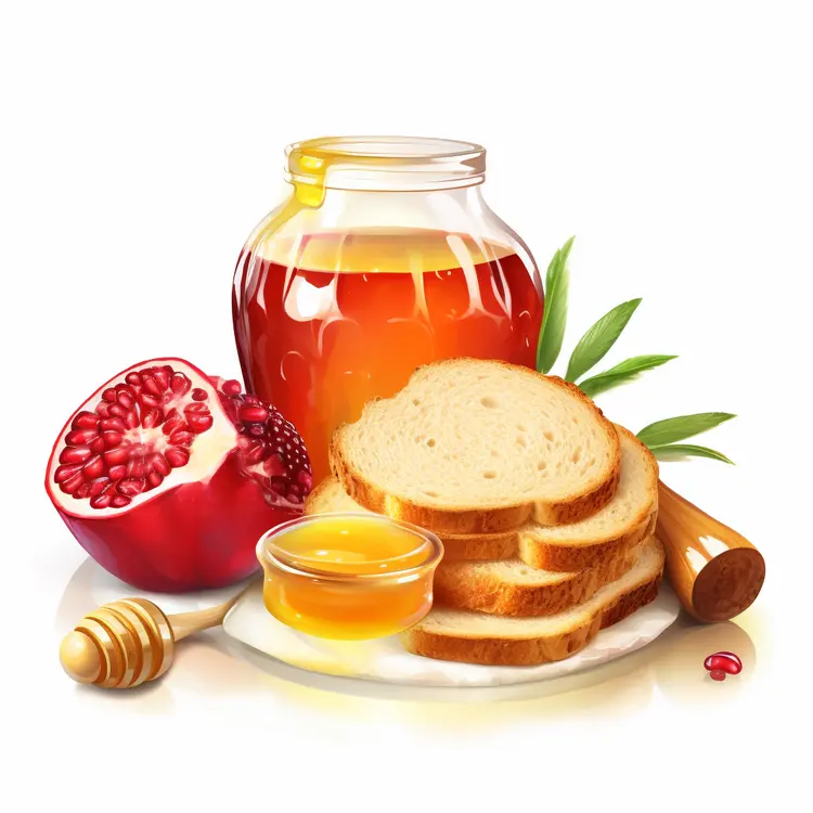 Honey Jar with Bread and Pomegranate for Rosh Hashanah