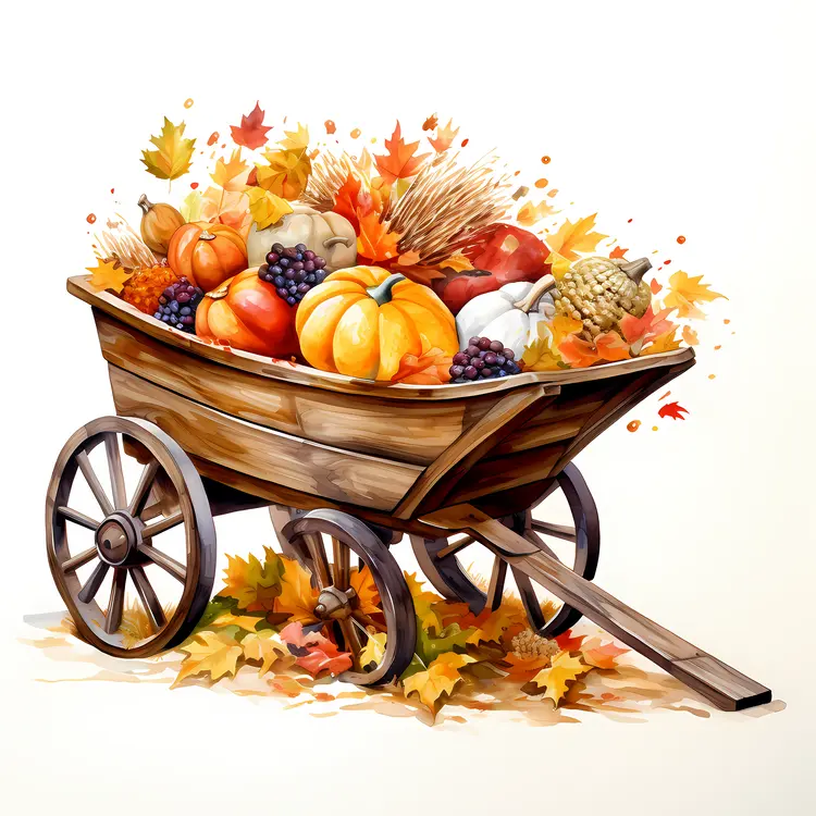 Harvest in Wheelbarrow with Autumn Leaves