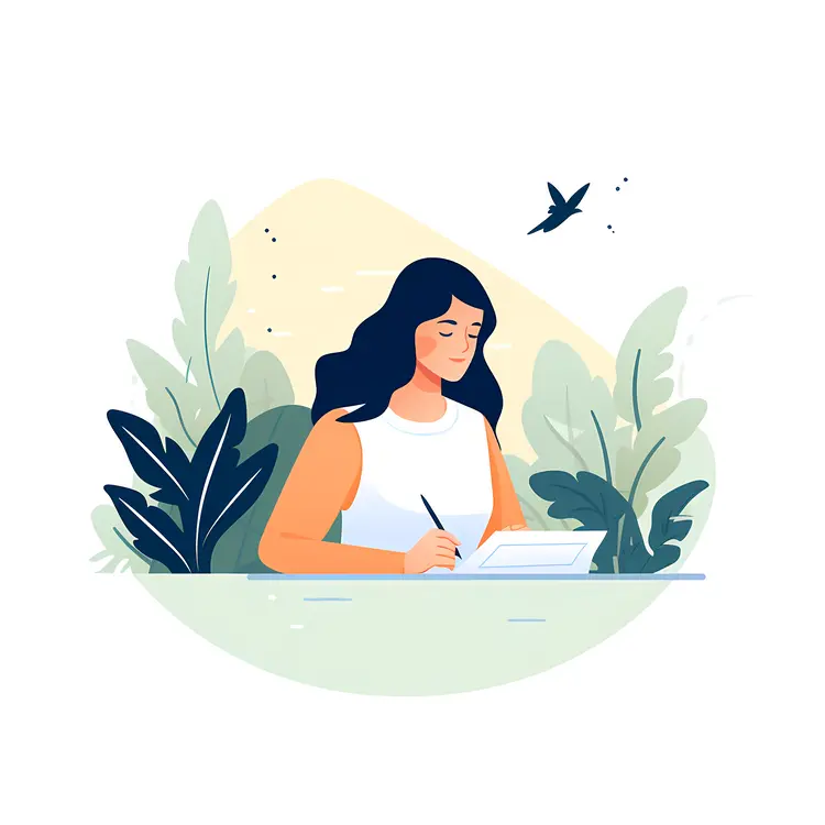 Woman Writing Outdoors with Nature