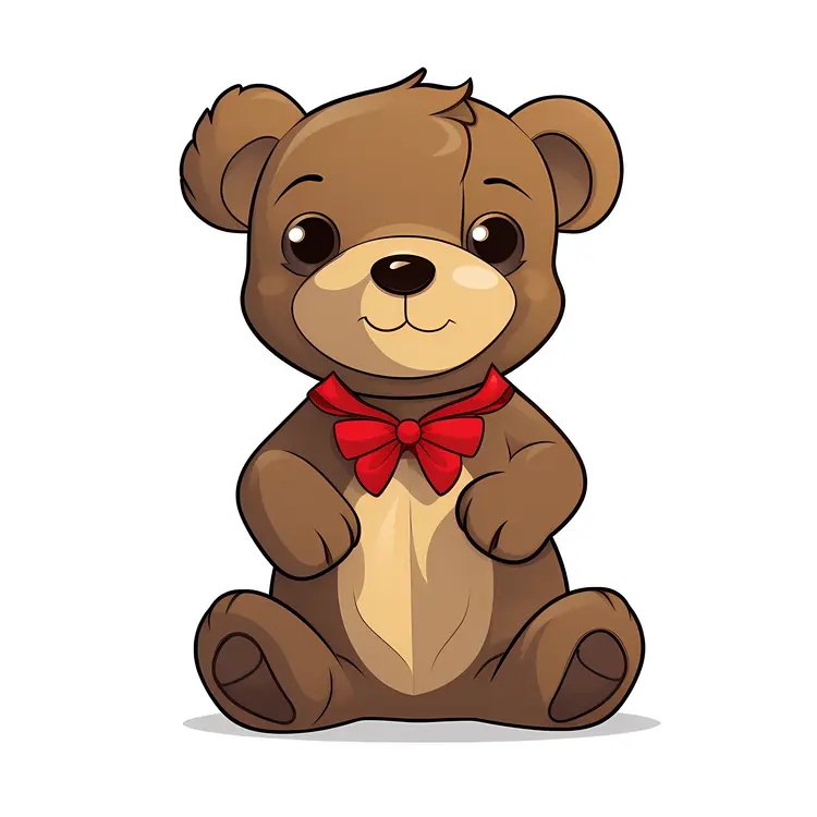 Cute Brown Teddy Bear with Red Bow