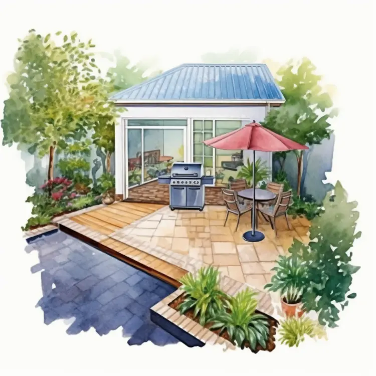Cozy Patio with Barbecue Grill and Outdoor Furniture
Cozy Patio with Barbecue Grill and Outdoor Furniture