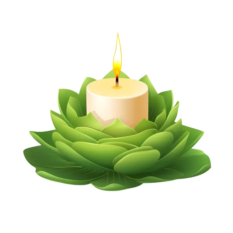 Green Leaf Candle with Small Flame