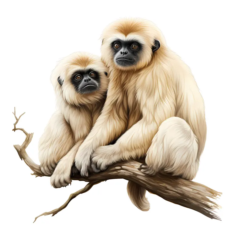 White Monkeys Sitting on a Branch
