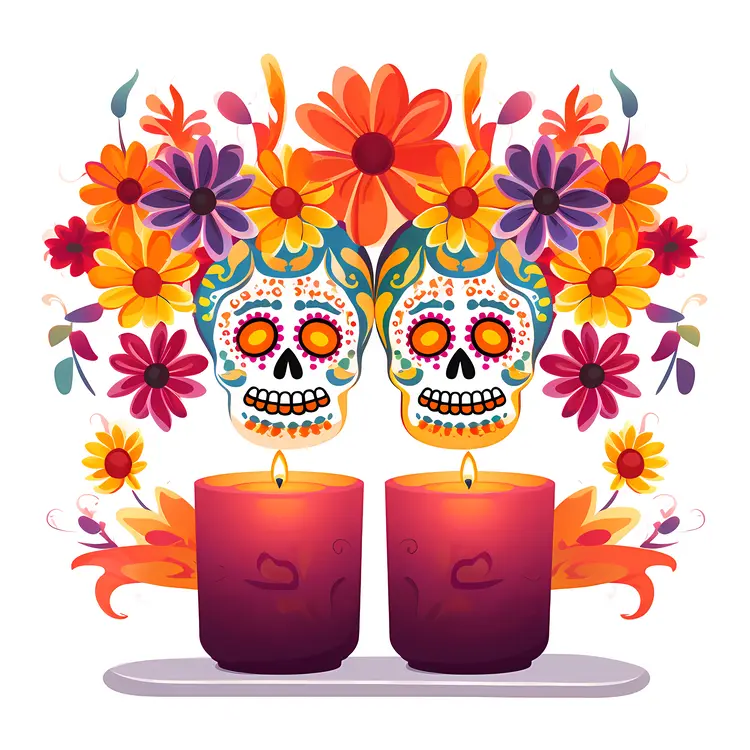 Colorful Candles and Skulls for Day of the Dead Celebration