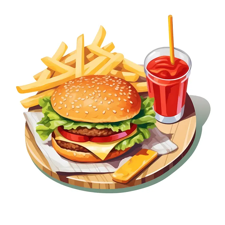 Delicious Burger with Fries and Soda