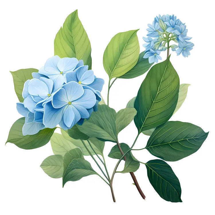 Blue Hydrangea with Green Leaves