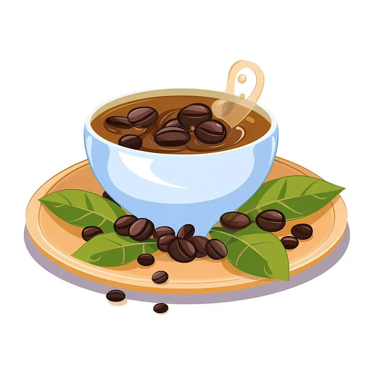 Coffee Cup with Beans and Leaves Illustration