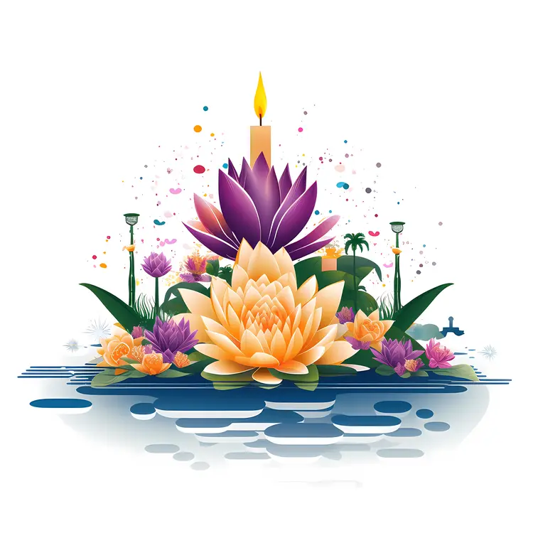 Lotus Flower with Candle on Water