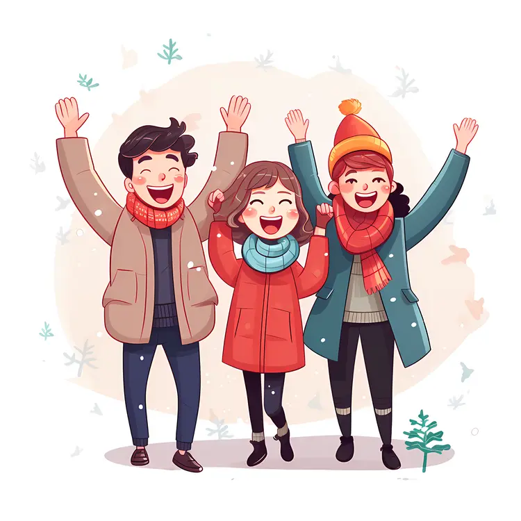 Happy People in Winter Clothing