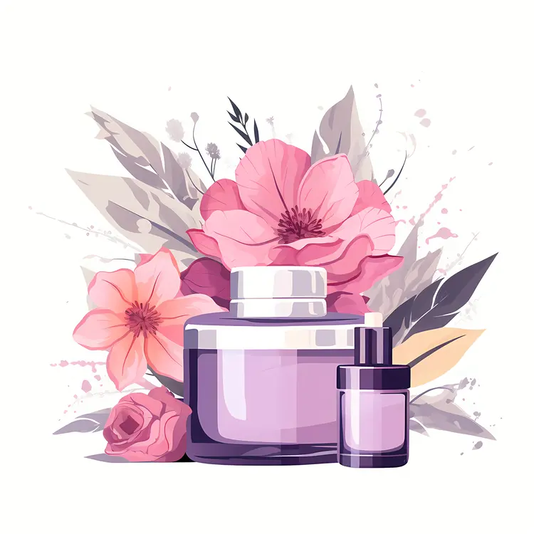 Purple Perfume Bottles with Pink Flowers