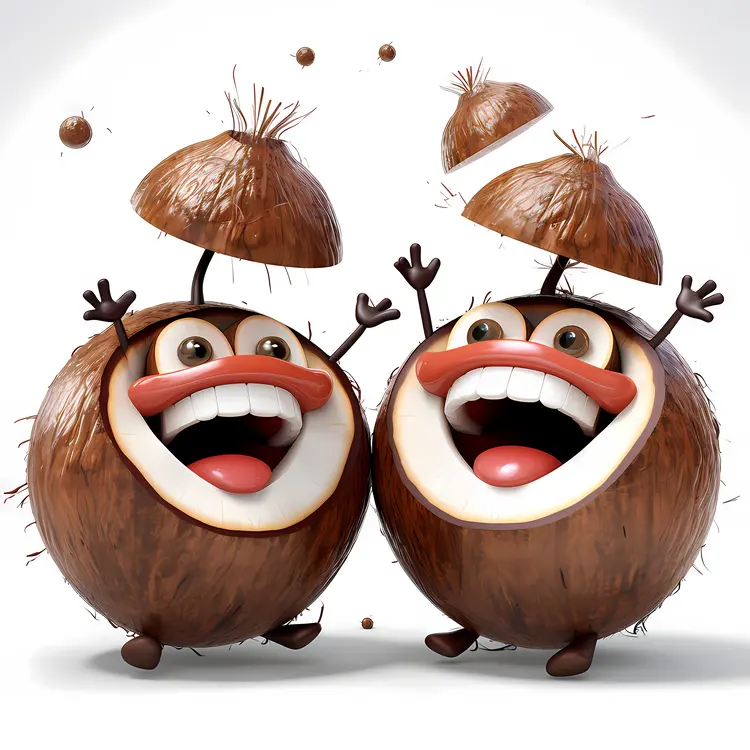 Funny Coconut Characters with Smiling Faces