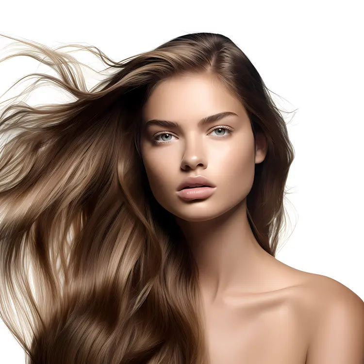 Beautiful Woman with Flowing Hair in Studio Portrait