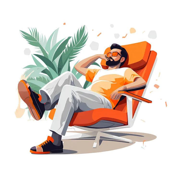 Relaxing Man on Lounge Chair in Summer