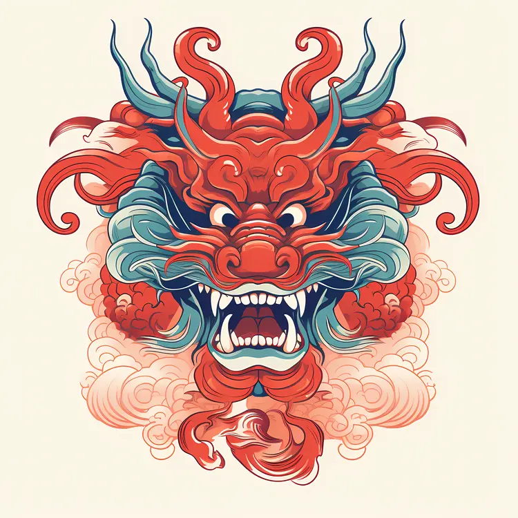 Red and Blue Dragon Head Illustration