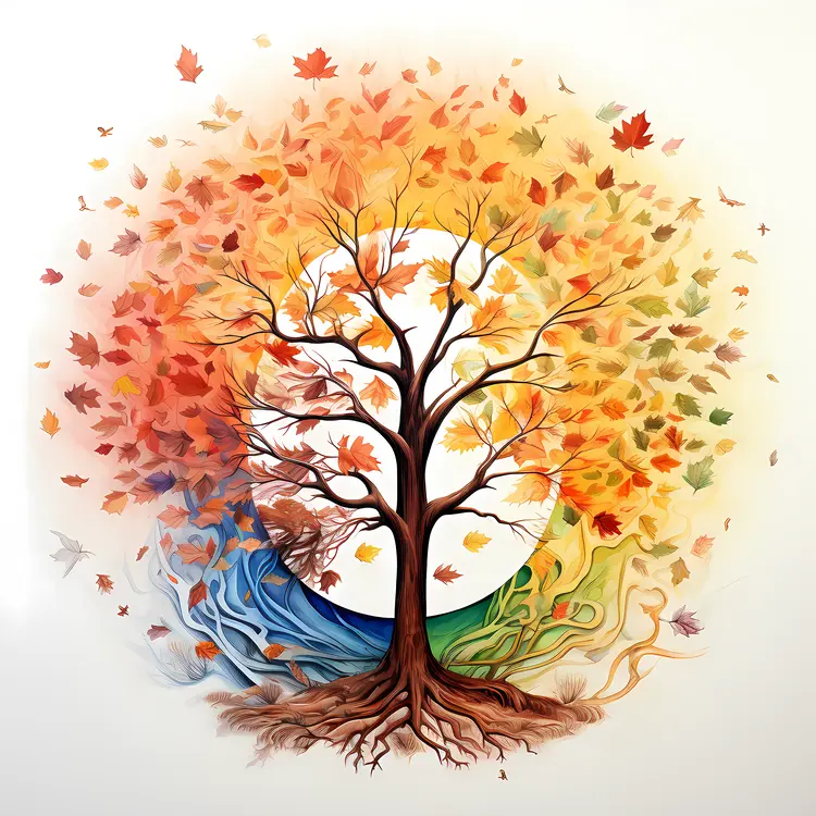 Red Tree with Colorful Leaves