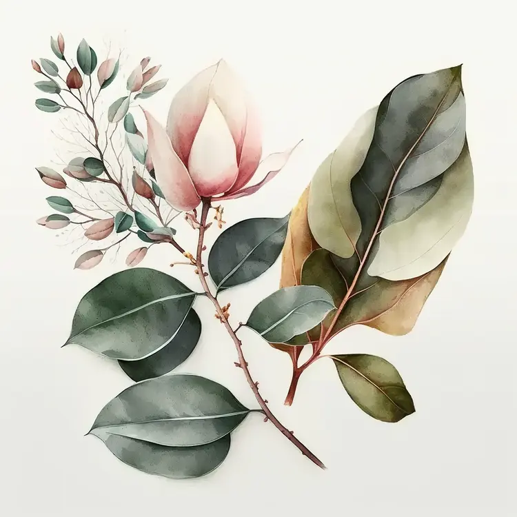Beautiful Botanical Illustration with Flower and Leaves