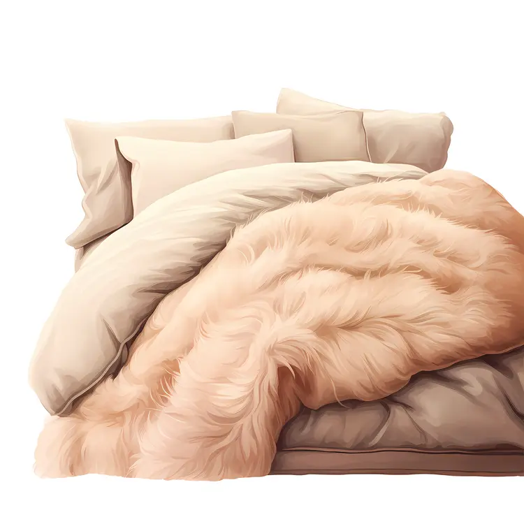 Bed with Fluffy Fur Blanket