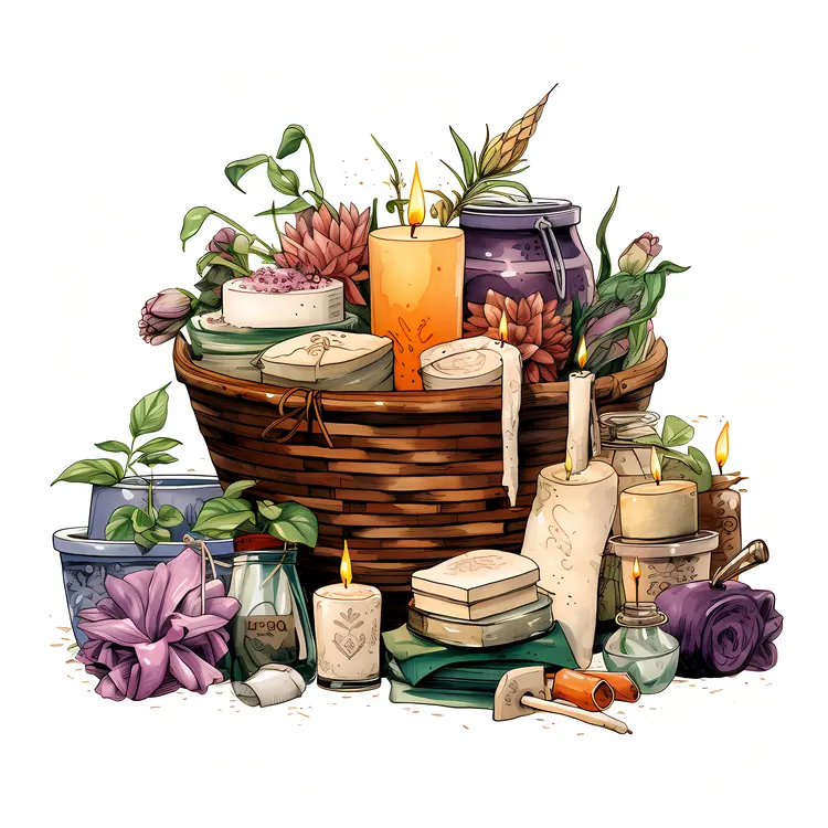 Candles and Flowers in a Basket