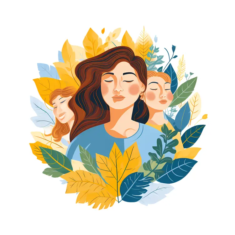 Tranquil Women Surrounded by Autumn Leaves