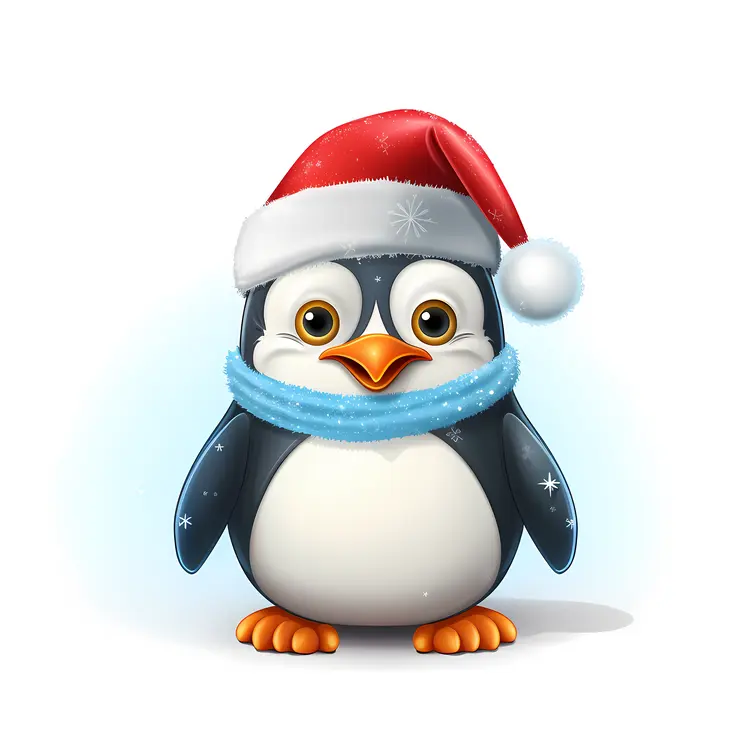 Penguin with Santa Hat and Scarf