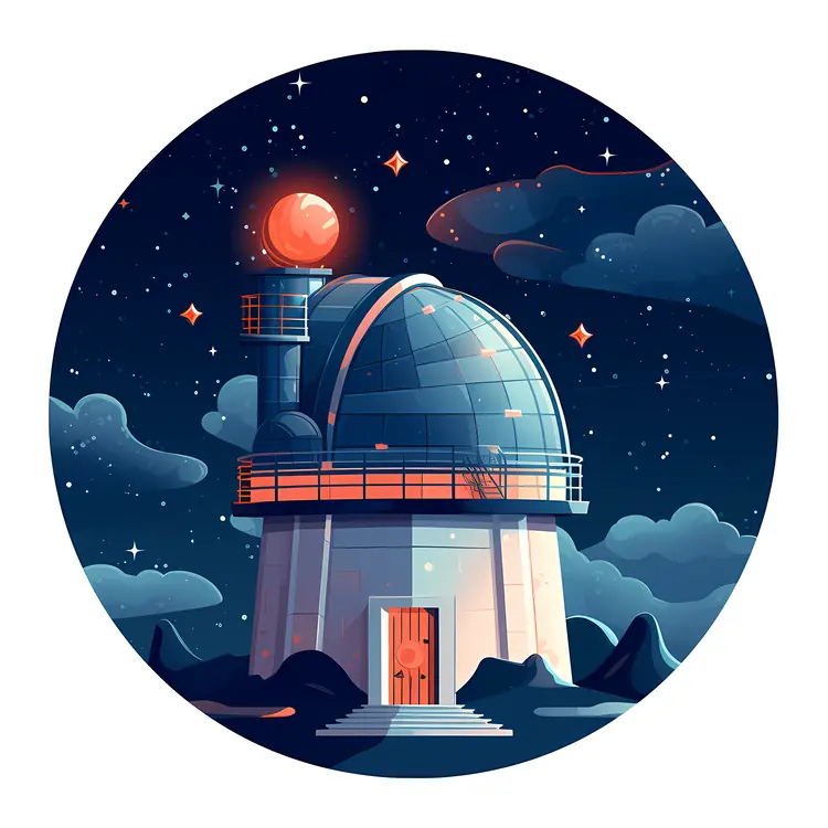 Observatory with Red Light Under Starry Sky