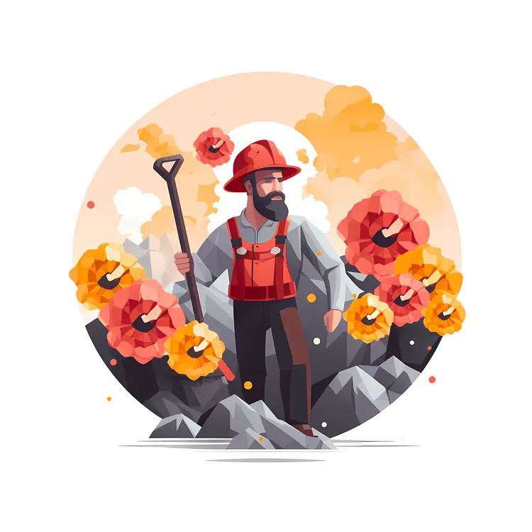 Miner with Shovel and Flowers
